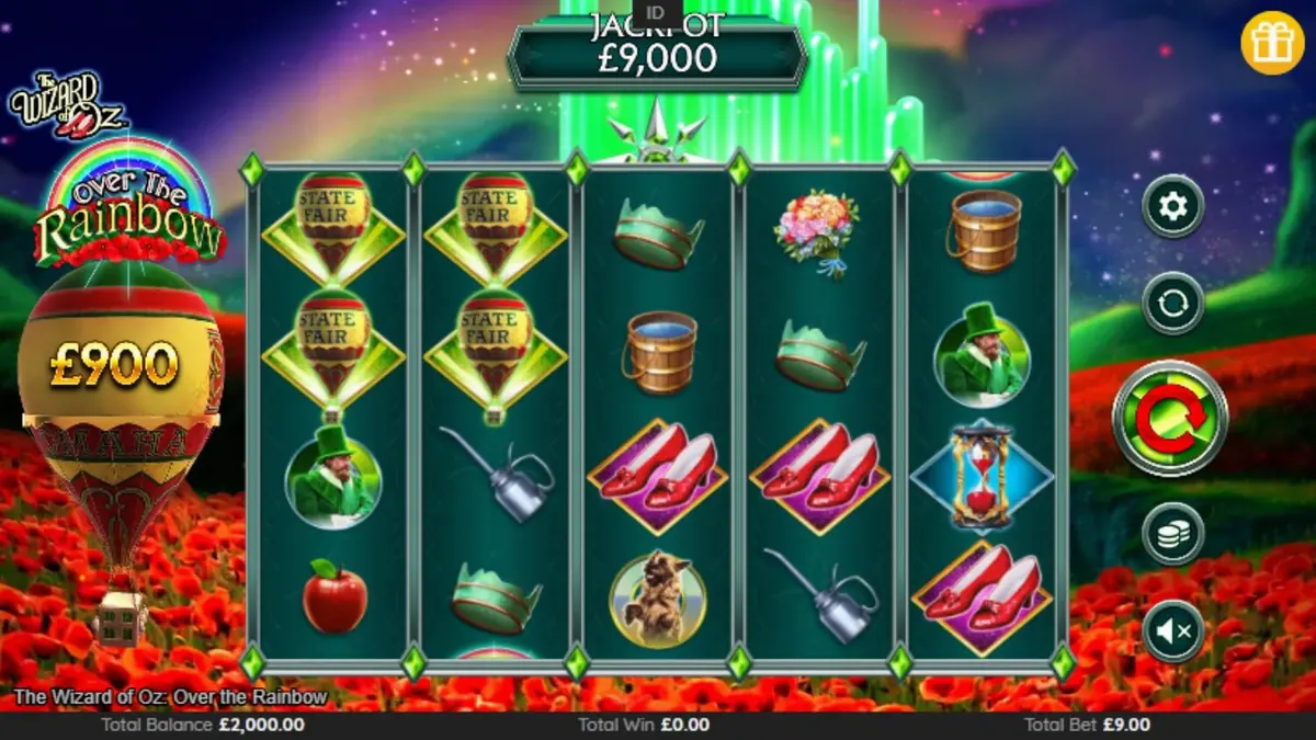 Tampilan visual slot The Wizard of Oz: Over the Rainbow dengan elemen fantasi