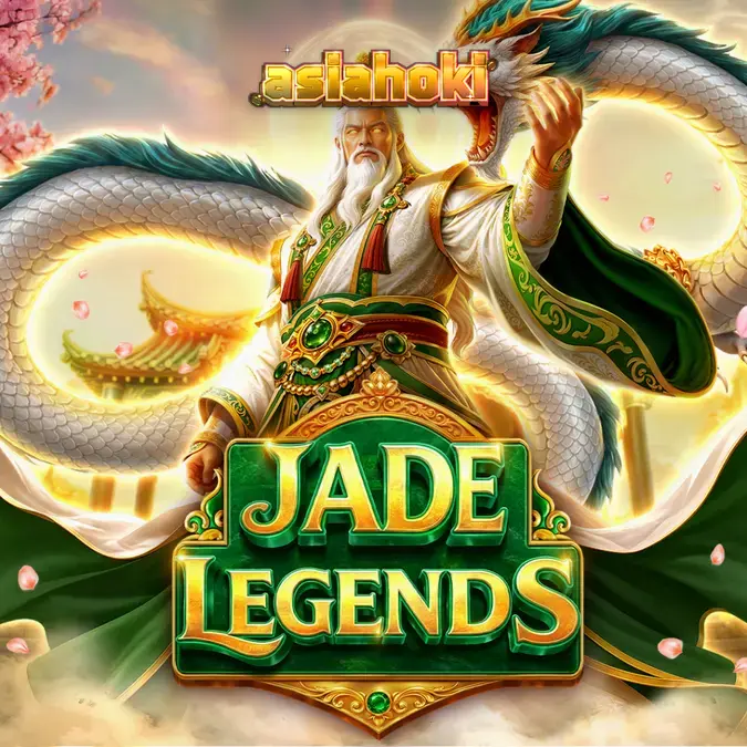Tampilan grid 7x7 pada slot Jade Legends dengan elemen visual bertema Timur yang cerah.